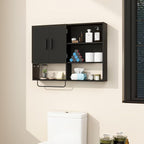 Medicine Cabinet, Wooden Bathroom Wall Cabinet with 2 Doors, Adjustable Shelves & Towel Bar, Over Toilet Storage Cabinet Wall