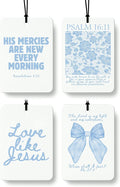 Blue Coquette Bow Floral Christian Car Air Freshener 4 Pcs, Preppy Girly Religious Hanging Air Freshener for Cars Closet Draw