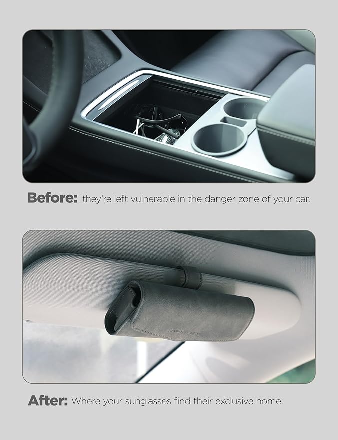 TPARTS Suede Sunglasses Holder for Tesla Sun Visor, Magnetic Glasses Protective Storage Case Vehicle Visor Organizer Box Tesla Interior Accessories (Gray Micro-suede)