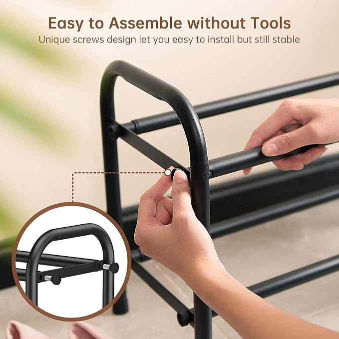 Gonfoam 2-Tier Expandable Shoe Rack,Adjustable Shoe Shelf Storage Organizer Heavy Duty Metal Free Standing Shoe Rack for Entr