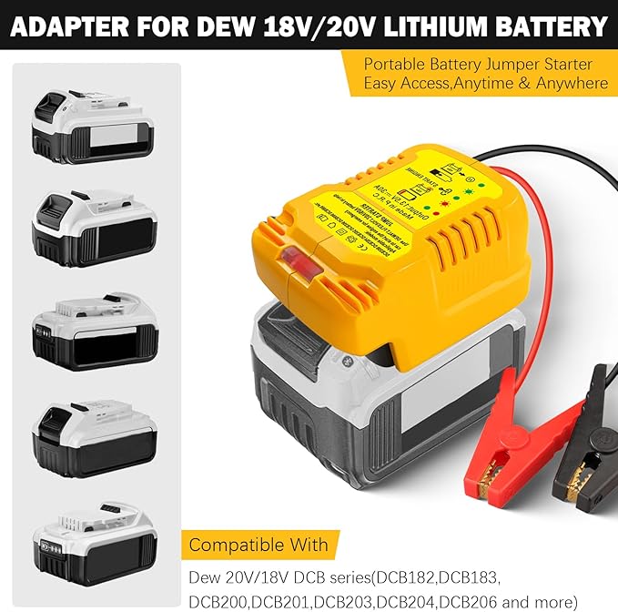 Car Jumper Starters Adapter for DeWalt 20V 60V Battery, 11AWG Cable Convert to Jumper Starter Automotive Booster, Jump kit Cable for Car Batteries (NO Battery)