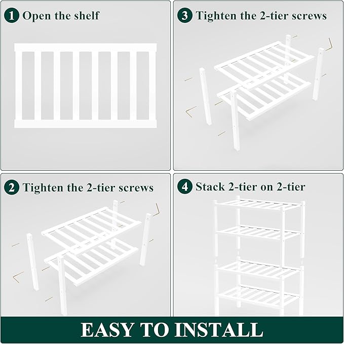Smiry Bamboo Shoe Rack for Closet, 4 Tier Small Wooden Stackable Shoe Organizer, Free Standing Shoes Storage Shelf for Entryw