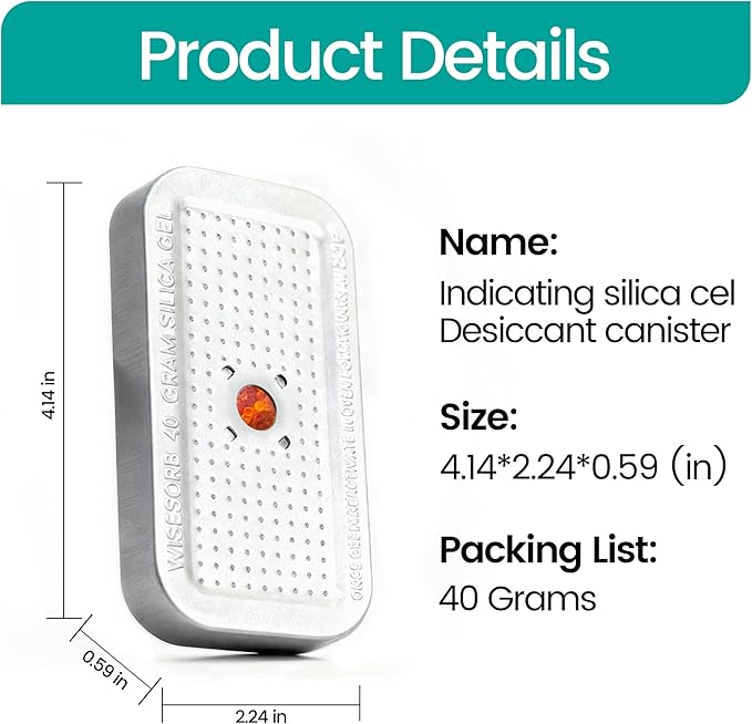 40 Gram Pack of 5 Silica Gel Canister, Gun Safe Dehumidifiers (Orange to Green), Reusable Desiccant Moisture Absorber for