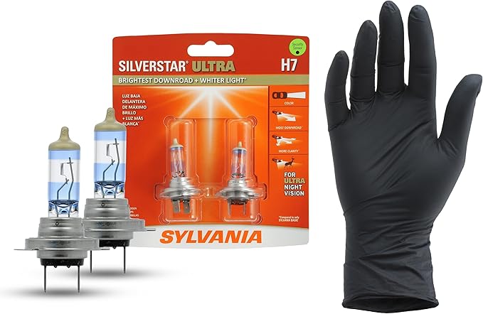 SYLVANIA - H7 SilverStar Ultra plus Free Installation Gloves - High Performance Halogen Headlight Bulb, High Beam, Low Beam, 