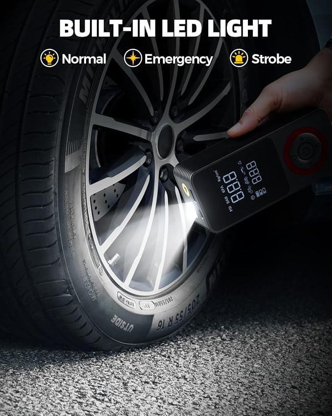 Cordless Tire Inflator Portable Air Compressor, 150 PSI Air Pump with Rechargeable Battery, Tire Pressure Gauge, 12V Car Power Adapter, Smart Air Pump for Car, Motorcycle, Bike, Ball