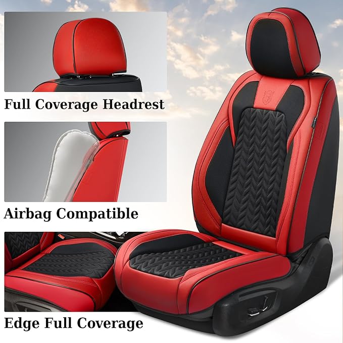 Coverado Seat Covers Full Set, 5 Seats Car Seat Cover Winter, Front and Back Seat Covers for Cars, Breathable Faux Leather Ca