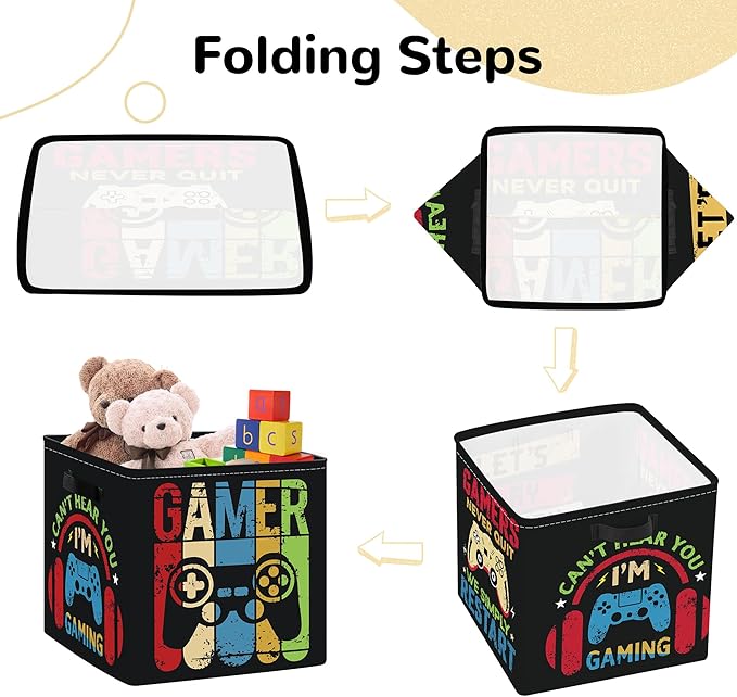 Clastyle Video Game Kid Storage Cube Organizer Set Black Gamepad Closet Clothes Cube Storage Bin Nursery Toddler Toy Box Ches