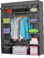67" Freestanding Closet Organizer,Non-Woven Fabric Closet Wardrobe,Portable Covered Garment Rack,Steel Tube Wardrobe Clothes 