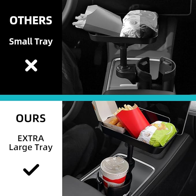 DYLEN Car Cup Holder Tray, Cup Holder Expander Adapter for Car, 9.5” Detachable Car Food Tray Table for Eating, Road Trip Ess