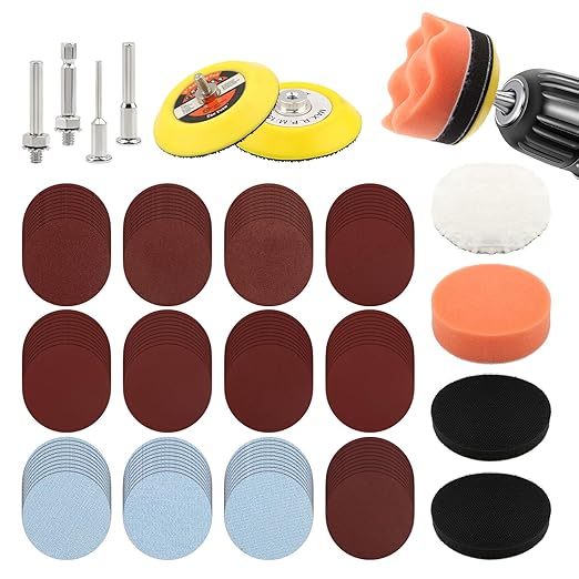 131pcs 3inch Sanding Disc Drill Polishing Kit, Sanding Attachment for Drill Grinder Rotary Tools,Dry Wet Headlight Restoratio