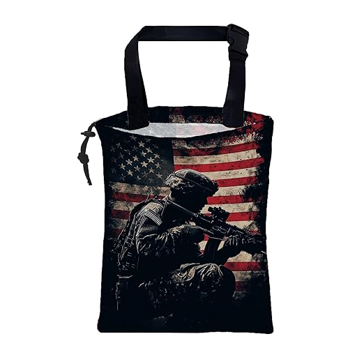 Car Garbage Bag American Soldier Holding Rifle Drawstring Car Trash Bag Hanging for Back Seat with Adjustable Buckle Canvas Vehicle Trash Can Easy-to-Install