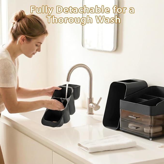 Large Capacity Makeup Organizer Countertop with Makeup Brush Holder for Vanity, Thickened Material, Bathroom Countertop Organ