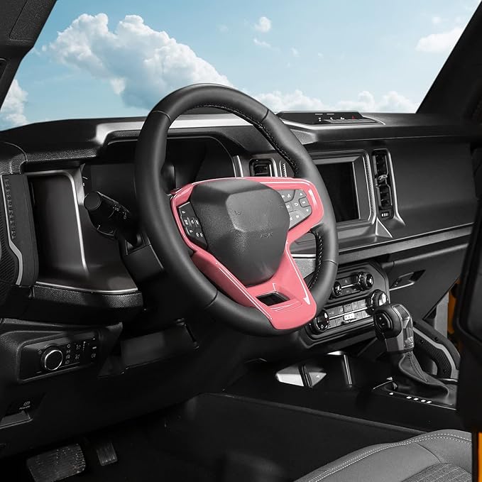 for Ford Bronco 2021 2022 + Interior Steering Wheel Panel Cover for Ford Bronco 2021-2024+ (ABS,1PC,Pink)