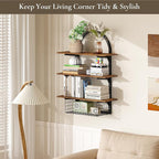 3 Tier Floating Shelf with Storage Baskets, Wall Mounted Bathroom Shelves Over Toilet, Wood Wall Shelves for Kitchen, Bedroom