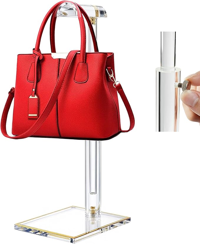 Acrylic Purse Display Stands, 14"-24" Adjustable Height Handbag Holder, Clear Purse Rack Stands for Closet Retail, Durable Go