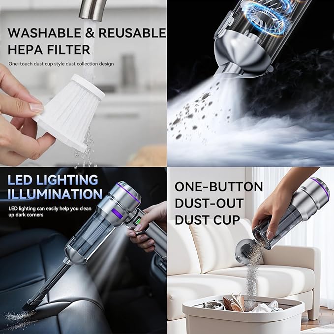 Car Vacuum Cleaner High Power 20000Pa – Cordless Handheld Mini Vacuum & Air Duster for Car & Desk, Home, Office & Camping, Id