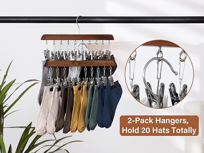 StorageWorks Hat Rack, Closet Organizer and Storage for Baseball Caps,Set of 2 with 10 Adjustable Stainless Steel Clips, Fits