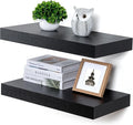 Deep Floating Shelves | 24 Inch Black Floating Shelves Set of 2 | 12 Inch Deep Rustic Wood Shelves for Wall | 24" W x 12" D B