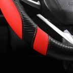 West Llama Carbon Fiber Car Steering Wheel Cover for Honda,Anti-Slip, Full Surround Breathable Leather Auto Protector(Black+R