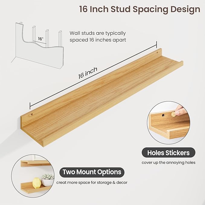 Axeman 36 Inch Floating Shelves, Oak, Wall Mounted, 3 Shelves, Easy Assembly, 22 lbs Capacity