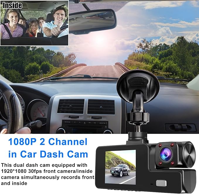WiFi 1080P Dual Dash Camera for Car Front and Inside Dashcam Car Security Video Recorder,170°Wide Angle Vehicle Cam,WDR,G-Sen