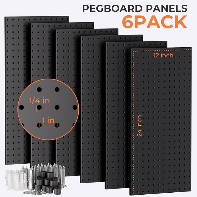 INCLY 48x36 Inch Metal Peg Board Kit with 1/4" Pegboard Hooks Accessories, 6PCS Peg Board Panels and 234PCS Black Pegboard Wa