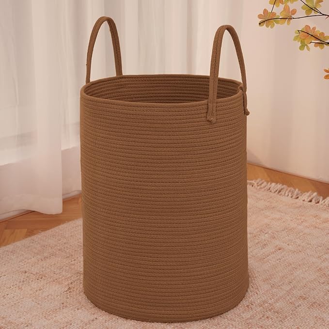 JMvicyroam Large Woven Laundry Basket Hamper,80L Cotton Rope Storage Bin for Blankets,Toys and Clothes,Decorative Tall Nurser