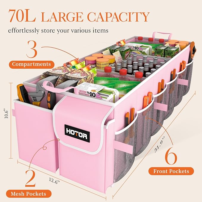 HOTOR Trunk Organizer for suv - Car Organizer, Foldable Trunk organizer for SUVs & Sedans, Sturdy Car Organization for Car Acc