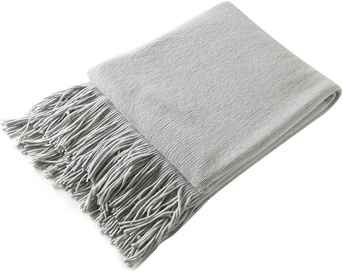 Homiest Decorative Knitted Throw Blanket with Fringe Soft & Cozy Tassel Blanket for Couch Sofa Bed (Light Grey,50x60)