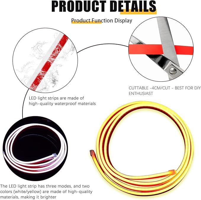 94.5 Inch Led Hood Light Strip, White Dynamic Car LED Hood Strip Lights with Fuse Protection, Turn Signal Lamp, Universal Exterior Daytime Running Light Strip for Cars, SUVs, Trucks