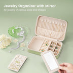 Lolalet Travel Jewelry Case for Women Girls, Travel Jewelry Organizer Box with Mirror & Clear Storage Bag, Small Portable Ear