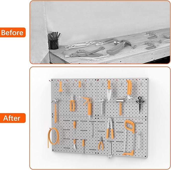 TORACK 4 PCS 12"x16" Metal Pegboard Panels for Garage, Workbench, Shop, Tool Organizer Peg Board with 1/8" & 1/4" Holes, Modu