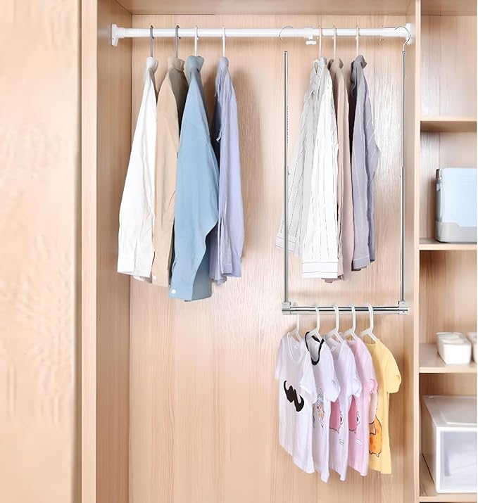Adjustable Hanging Closet Rod, Extender Hanging Rod, Closet Hanging Organizer, Heavy Duty Closet Bar, Hanging Rod (Black, 1 P