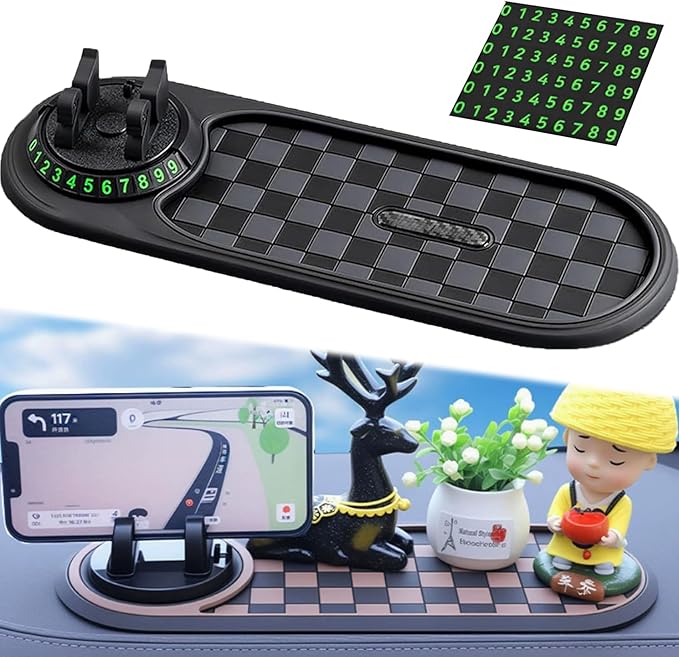 Multifunction Car Anti-Slip Mat, Car Anti Slip Mat Phone Holder, 3-in-1 Rotating Dashboard Mat: Phone Holder + Temporary Park