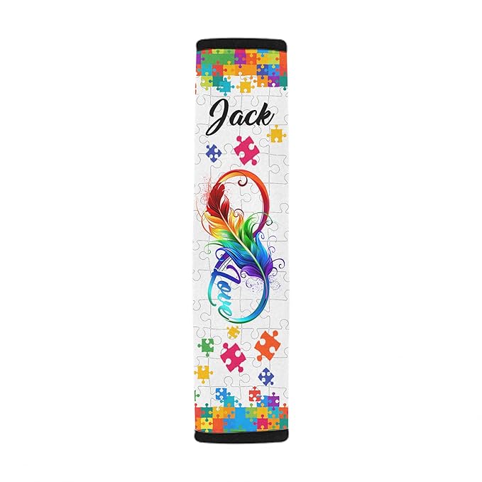 Colorful Love Autism Awareness Seat Belt Cover for Kid Family Special Need Autistic Medical Alert Car Cushion Cover Support Autism Gift Personalized Name 35