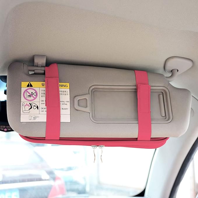 Da by Car Sun Visor Organizer Auto Interior Accessories Visor Pocket Organizer Car Truck Visor Storage Pouch Holder with Multi-Pocket Double Zippers New (Pink)