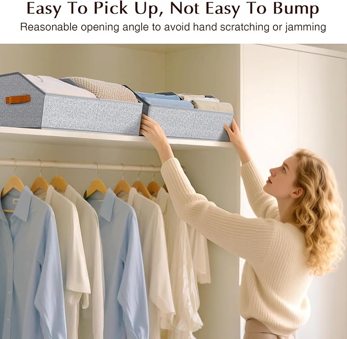 Homsorout Closet Organizers and Storage Bins - 4 Pack Collapsible Divided Trapezoidal Cube Storage Bins Baskets with Orange H
