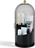 Toothbrush Holder with Cover for Bathroom Countertop, Rotating Organizer for Electric Tooth Brush and Toothpaste, 3-Slot Make