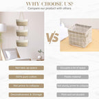 TeoKJ Over the Door Hanging Basket, 3-Tier Woven Cotton Wall-Mounted Storage Organizer Bag Decorative Hanging Nursery Baskets