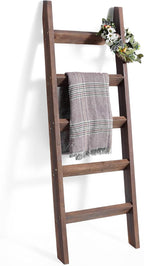 FUIN 5ft (58") Wood Blanket Ladder Living Room Decorative Wall Leaning Farmhouse Quilt Display Holder Rustic Wooden Towel Rac