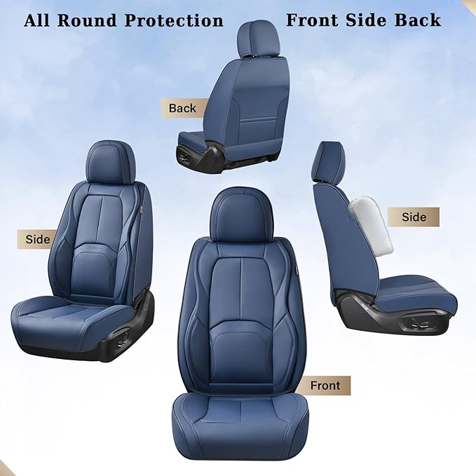 Coverado Car Seat Covers Full Set, Blue Car Seat Cover, Nappa Leather Seat Covers for Cars, Waterproof Car Seat Protector wit