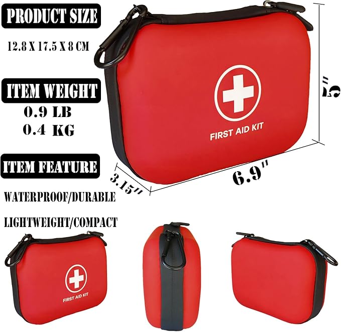 First Aid Kit 196 Piece Waterproof Hard Shell Portable Medical Kit for Home, Camping, Cars, Hiking, Travel, Outdoor, Adventur