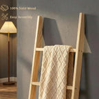 Blanket Ladder for Living Room 6-Tier, Wooden Decorative Quilt Holder for Bed Room, Wall-Leaning Towel Rack for Bathroom, Dec