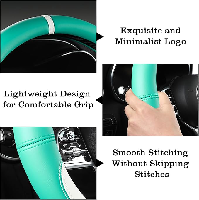 Car Leather Steering Wheel Cover - Panapi Material, Universal 14.5-15 Inch Leather Anti-Slip Breathable Auto Steering Wheel C