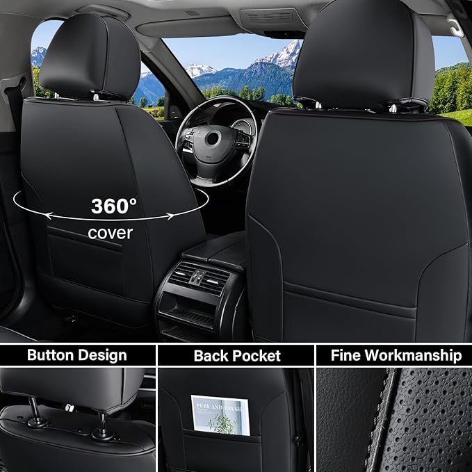 Coverado Car Seat Covers Front Seats, Nappa Leather Front Seat Covers, Waterproof Car Seat Cushion, Black Seat Covers Car Sea