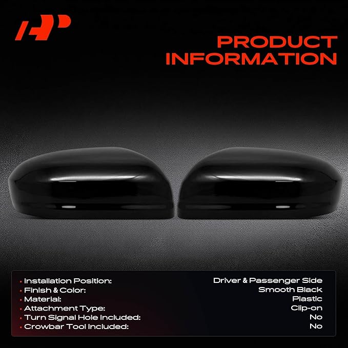 A-Premium 2 PCS Driver and Passenger Side Rearview Mirror Covers Caps - Compatible with Honda Civic 2014-2015 - Smooth Black, Without Turn Signal Hole