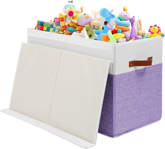 Large Toy Box with Lid, Sturdy Toy Storage Chest Bin Boxes Organizer Basket with Dividers for Toddlers, Kids, Boys, Girls, Nu