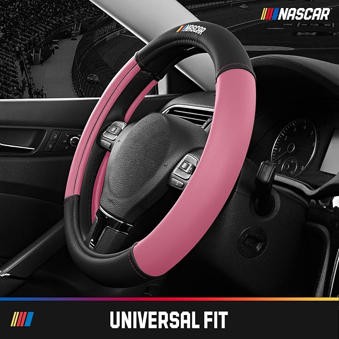 NASCAR Steering Wheel Cover, Two-Tone Pink Leather Patchwork, Universal Fit 14.5"-15.5" Steering Covers for Cars, Anti-Slip, 