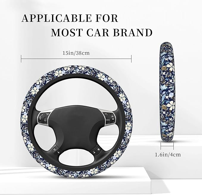 Steering Wheel Cover Universal Fit Car Interior Accessories for Women Men 15 Inch Breathable Anti Slip Odorless Neoprene Stee