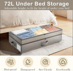 2 Pack Under Bed Storage with Wheels- Adjustable Underbed Rolling Storage Organizer Containers for Clothes and Shoe, 72L Larg